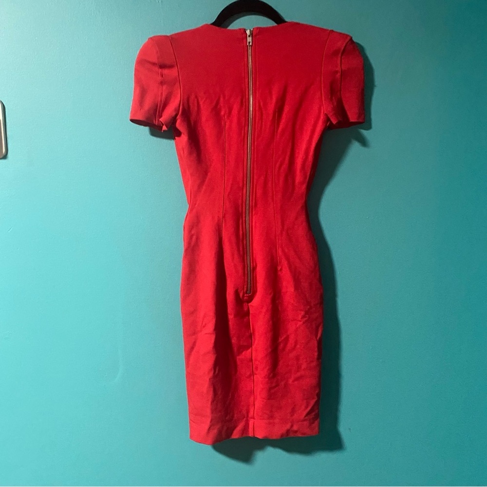 French Connection 2 Solid Bright Red Cocktail V-Neck Mini Dress - Picture 6 of 6